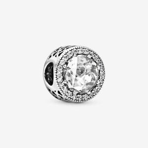 Pandora Retired Radiant Hearts charm with Clear Cubic Zirconia Stone